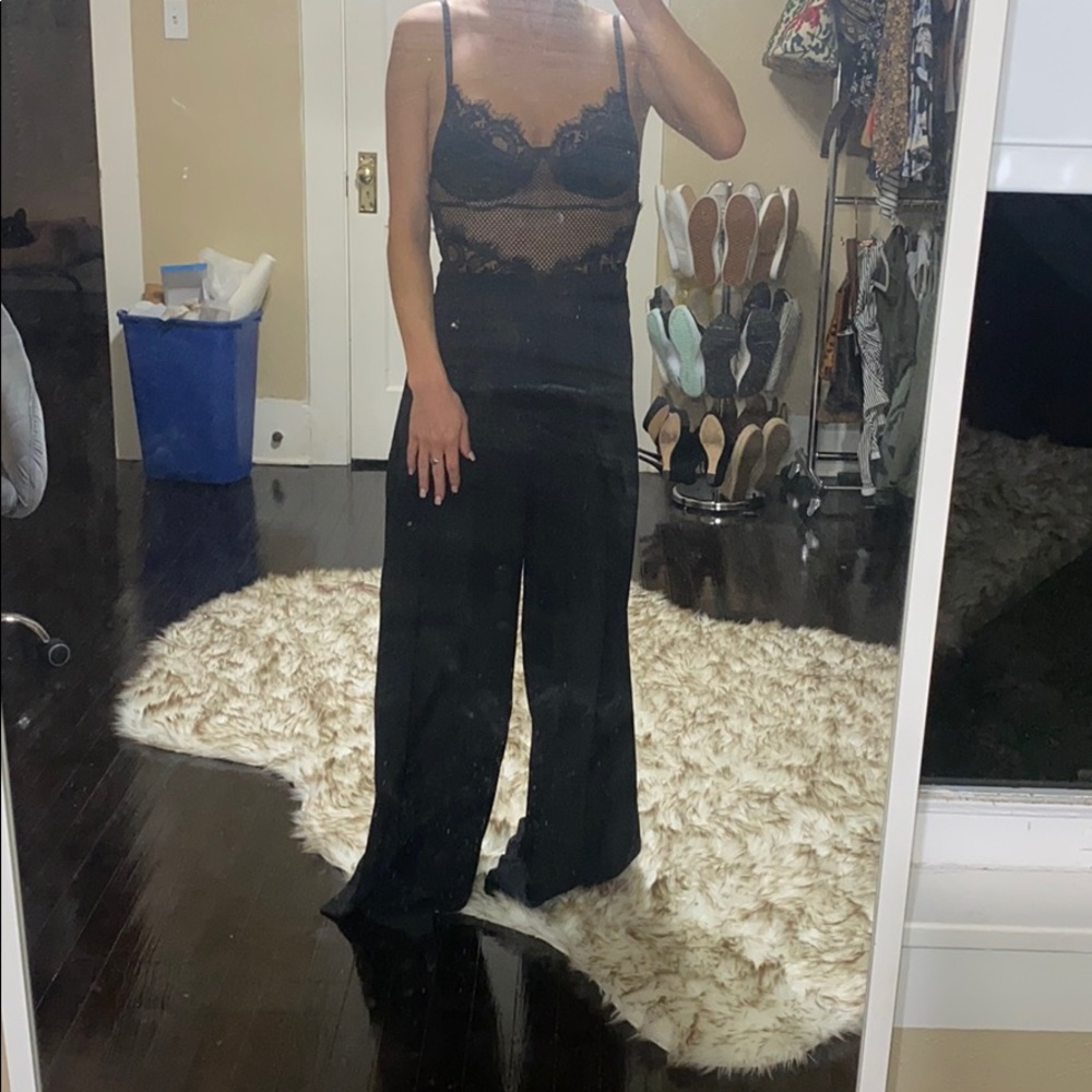 Sexy wide leg black pant suit